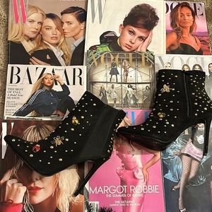 Faux suede embellished booties in black. Size 10.